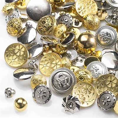 Knappemix, Guld og sølvfarvede - leveres til døren fra Aktivslivern.dk