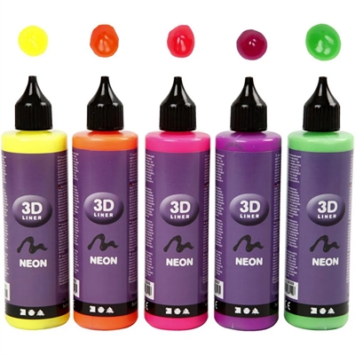 3D Liner 5 x 100 ml, Neonfarver - leveres til døren fra Aktivslivern.dk