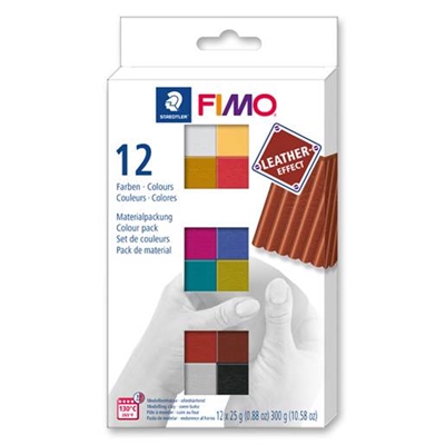 FIMO Leather Effect sæt, 12x25 g - leveres til døren fra Aktivslivern.dk