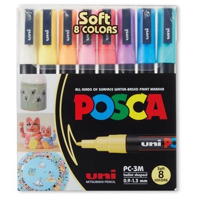 Posca Marker PC3M 8 stk, Pastelfarver  - leveres til døren fra Aktivslivern.dk