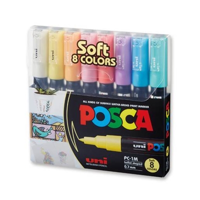 Posca Marker PC1M 8 stk, Pastelfarver - leveres til døren fra Aktivslivern.dk