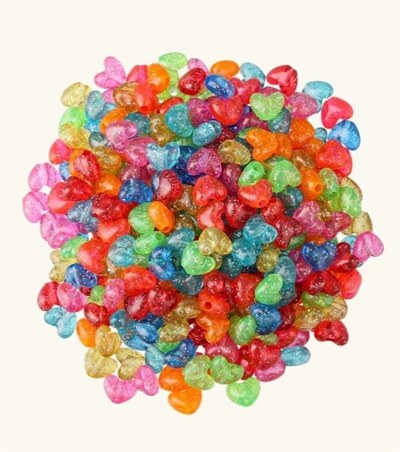 Plastperler, hjerte - Hul 3mm. 400 stk.