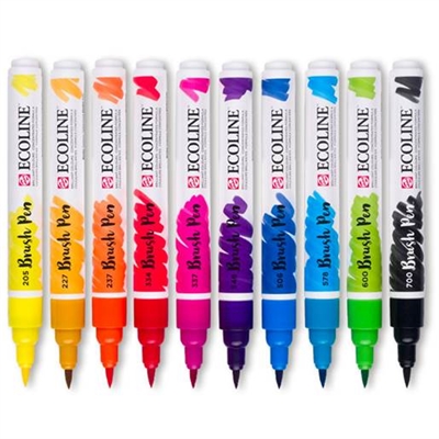 Ecoline brush pen, Basisfarver - leveres til døren fra Aktivslivern.dk