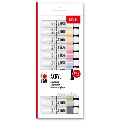 Akrylmaling sæt, Pastel 12x12 ml - leveres til døren fra Aktivslivern.dk