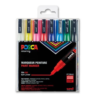 Posca Marker PC3M 8 stk, Standardfarver - leveres til døren fra Aktivslivern.dk