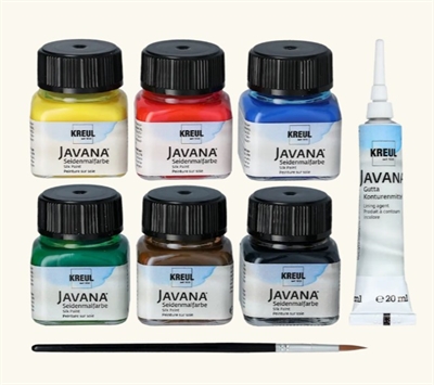 Silkefarve Sæt, basisfarver - 6x20ml samt pensel