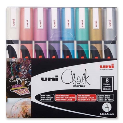 Uni Chalkmarker metallic sæt, 8 stk - leveres til døren fra Aktivslivern.dk