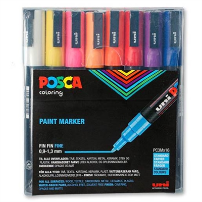 Posca Marker sæt 16 stk, 0,9-1,3 mm - leveres til døren fra Aktivslivern.dk