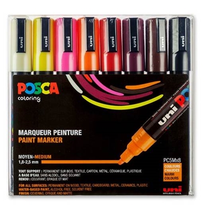 Posca Marker PC5M 8 stk, Varme farver - leveres til døren fra Aktivslivern.dk