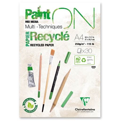 Clairefontaine Paint'On Recycle, A4, 30 ark - leveres til døren fra Aktivslivern.dk