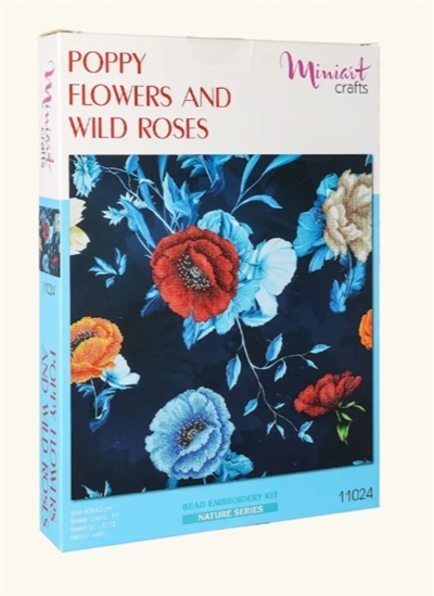 Perlebroderi, Blomster - 40x40 cm.